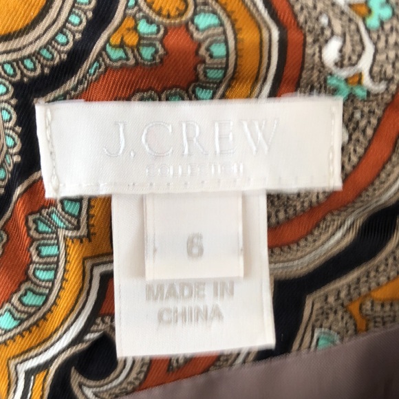 J Crew Collection 100% Silk Jules Gold Paisley Dress With Pockets Womens Size 6 - Picture 3 of 15
